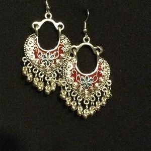 Dangling earrings  silver/red accents NEW